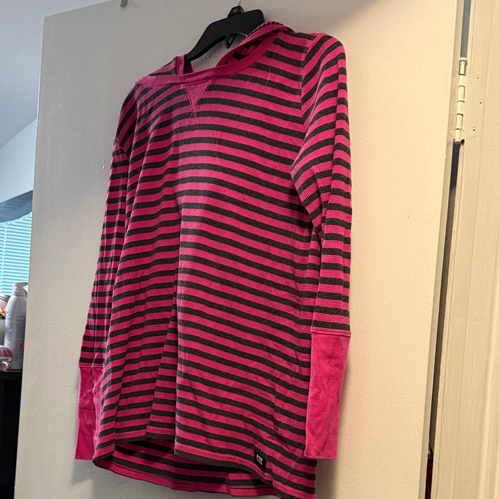 Pink and Gray Striped Women’s Hoodie